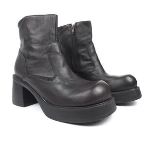 AMERICAN EAGLE 90s Vintage Leather Platform Ankle Boots Chunky Heel Y2k Grunge